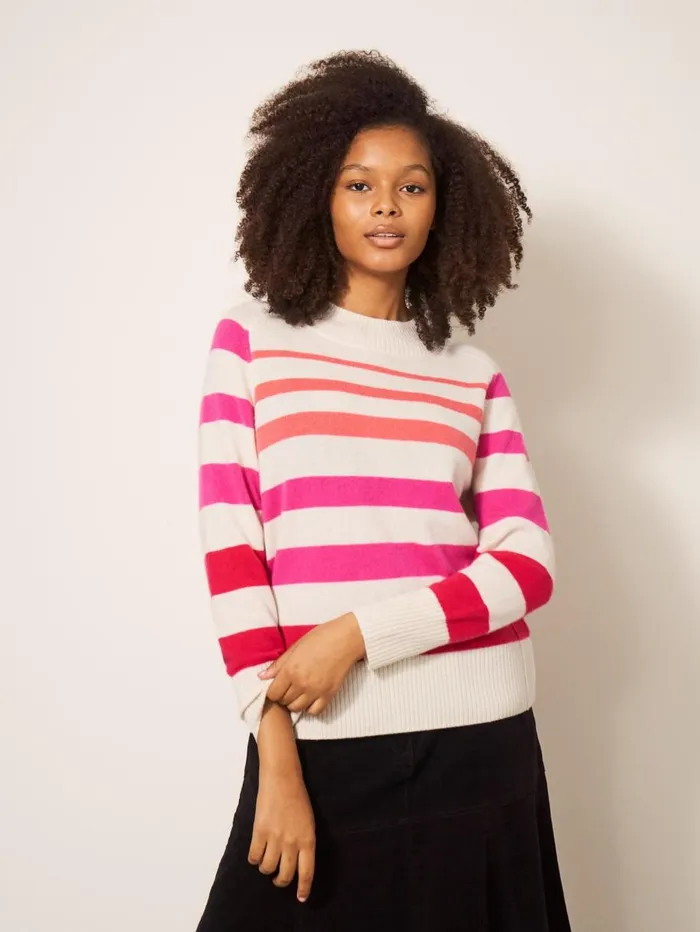White Stuff KNITWEAR CORA CASHMERE CREW NECK JUMPER Pink Multi 8211 Women White Stuff KNITWEAR CORA CASHMERE CREW NECK JUMPER Pink Multi 8211 Women