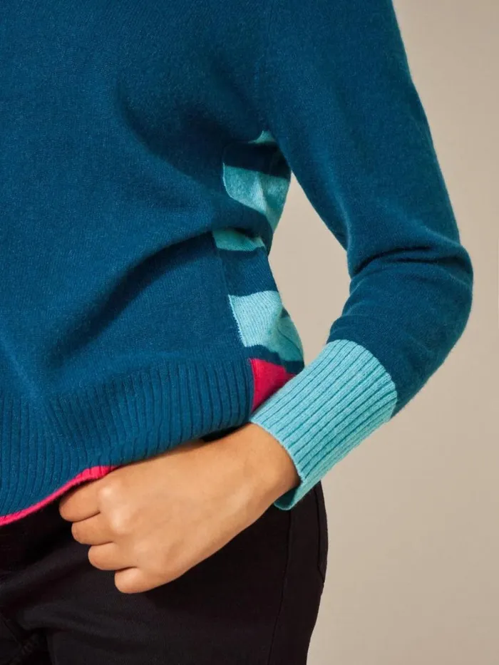 White Stuff KNITWEAR CORA CREW NECK CASHMERE JUMPER Navy Multi 8211 Women