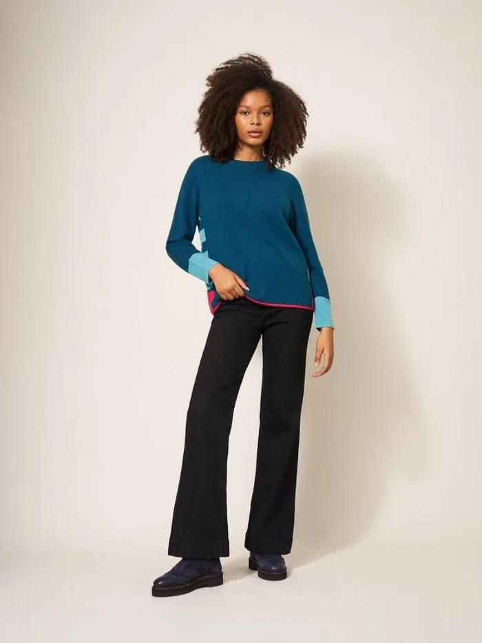 White Stuff KNITWEAR CORA CREW NECK CASHMERE JUMPER Navy Multi 8211 Women