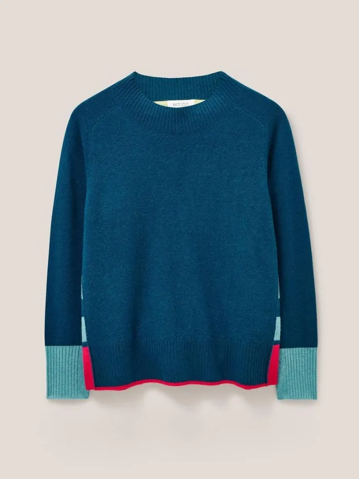 White Stuff KNITWEAR CORA CREW NECK CASHMERE JUMPER Navy Multi 8211 Women
