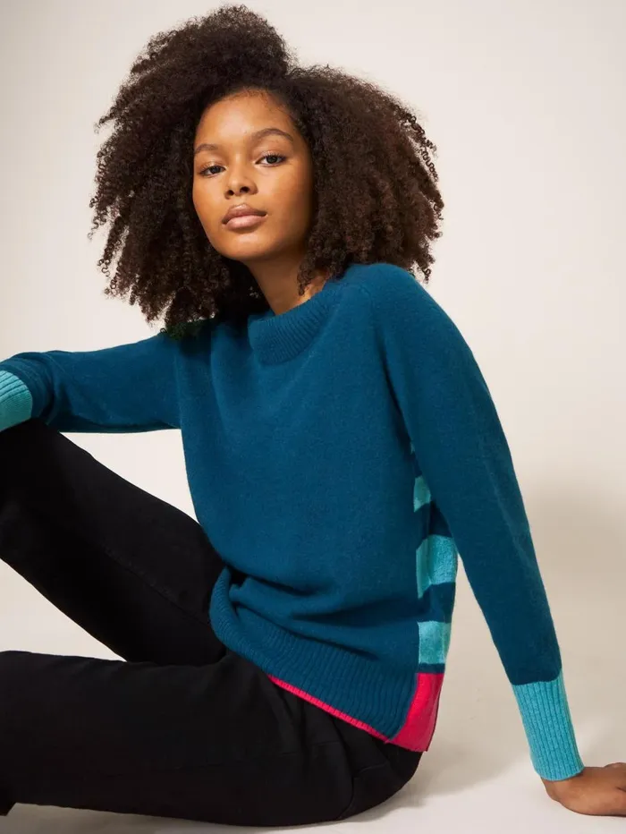 White Stuff KNITWEAR CORA CREW NECK CASHMERE JUMPER Navy Multi 8211 Women