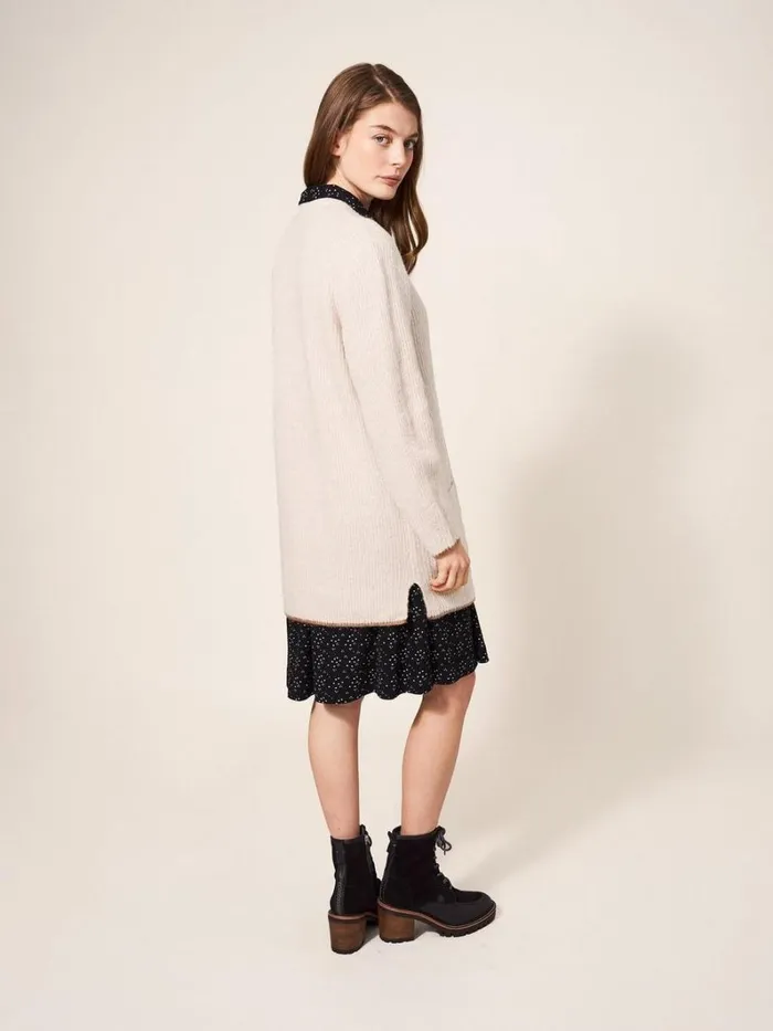 White Stuff KNITWEAR Erica Longline Versatile Cardi Dark Natural 8211 Women