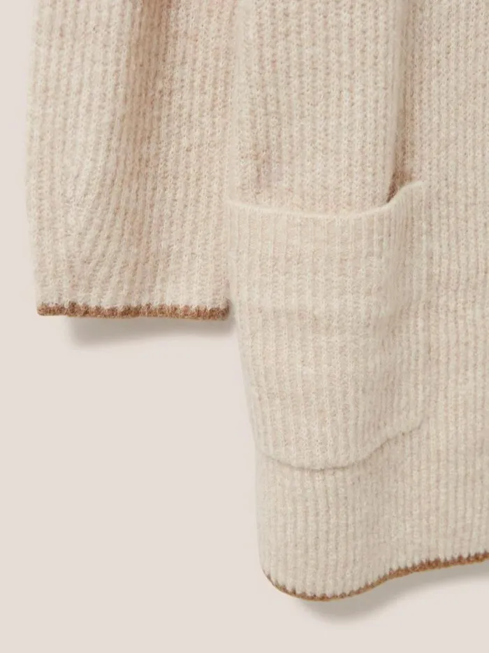 White Stuff KNITWEAR Erica Longline Versatile Cardi Dark Natural 8211 Women