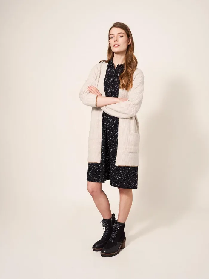 White Stuff KNITWEAR Erica Longline Versatile Cardi Dark Natural 8211 Women