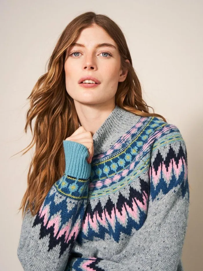 White Stuff KNITWEAR IZZY FAIRISLE JUMPER Grey Multi 8211 Women