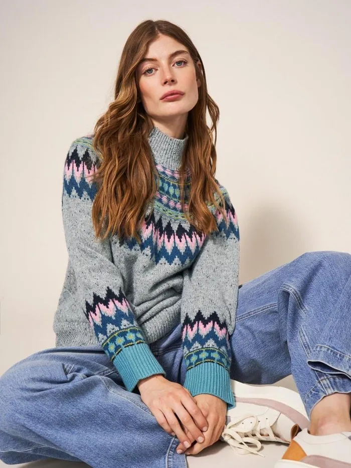 White Stuff KNITWEAR IZZY FAIRISLE JUMPER Grey Multi 8211 Women