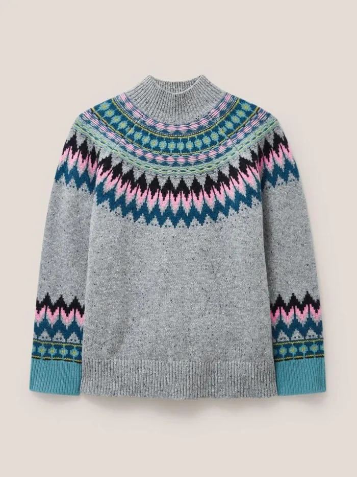 White Stuff KNITWEAR IZZY FAIRISLE JUMPER Grey Multi 8211 Women