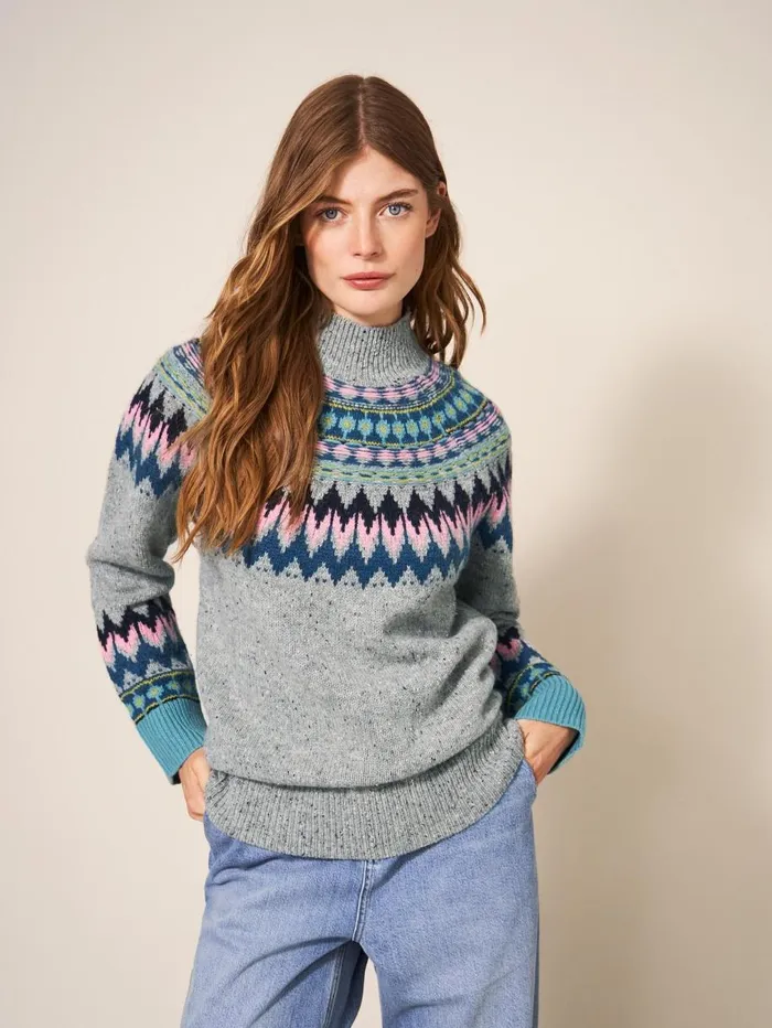 White Stuff KNITWEAR IZZY FAIRISLE JUMPER Grey Multi 8211 Women