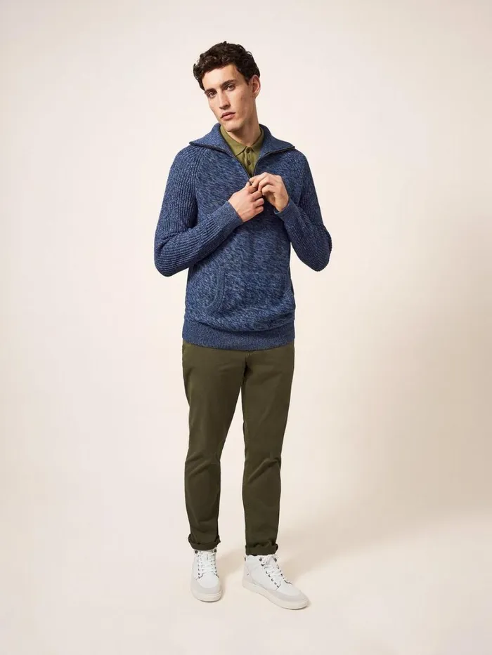 White Stuff KNITWEAR Lakewood Zip Neck Jumper Chambray Blue 8211 Men White Stuff KNITWEAR Lakewood Zip Neck Jumper Chambray Blue 8211 Men