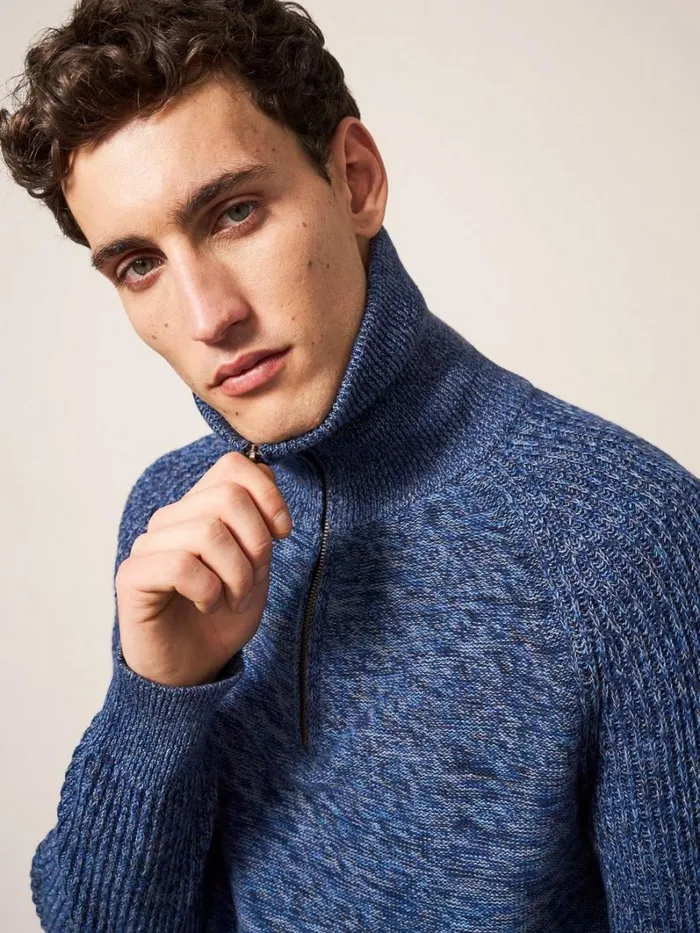 White Stuff KNITWEAR Lakewood Zip Neck Jumper Chambray Blue 8211 Men White Stuff KNITWEAR Lakewood Zip Neck Jumper Chambray Blue 8211 Men