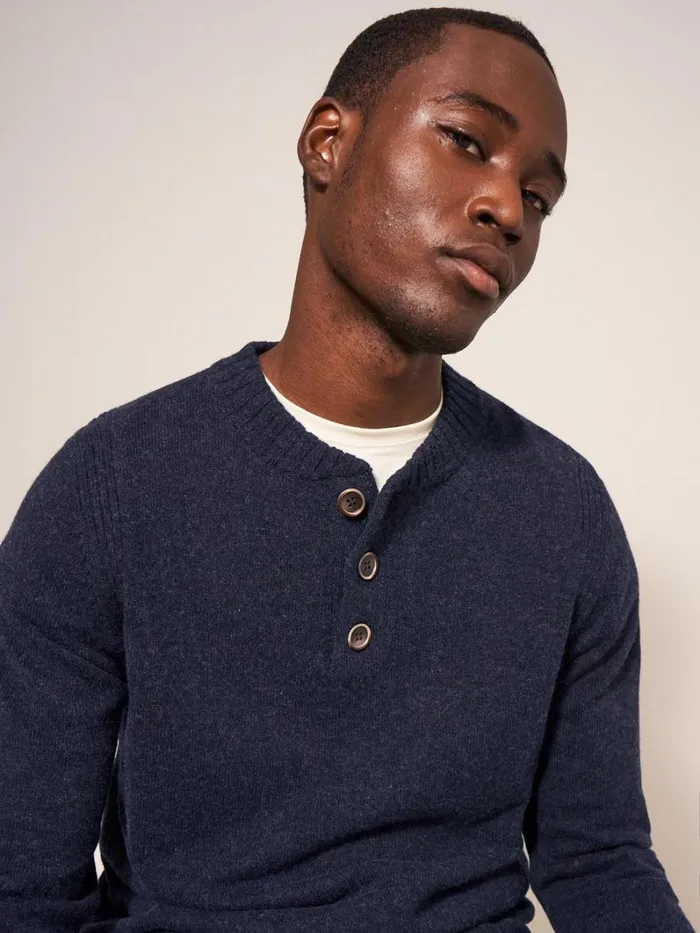 White Stuff KNITWEAR Lambswool Henley Dark Navy 8211 Men White Stuff KNITWEAR Lambswool Henley Dark Navy 8211 Men
