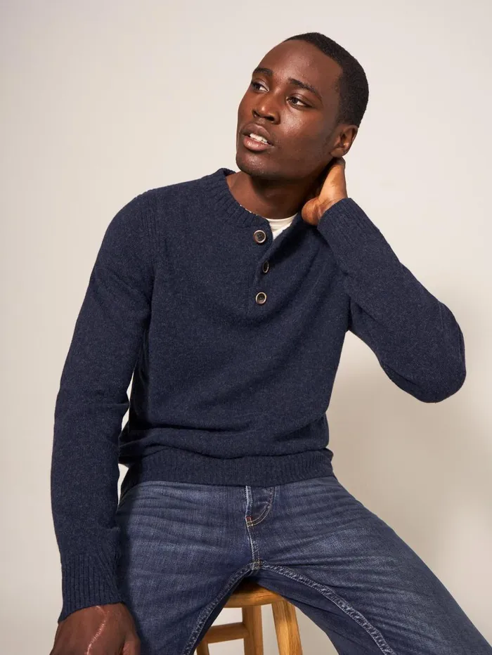 White Stuff KNITWEAR Lambswool Henley Dark Navy 8211 Men White Stuff KNITWEAR Lambswool Henley Dark Navy 8211 Men