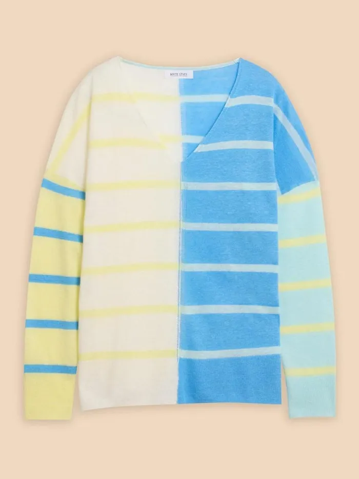 White Stuff KNITWEAR LINEN V NECK JUMPER Blue Multi 8211 Women White Stuff KNITWEAR LINEN V NECK JUMPER Blue Multi 8211 Women