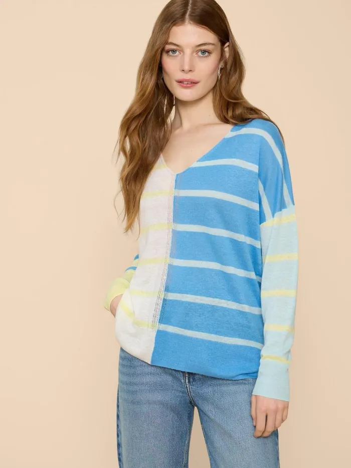 White Stuff KNITWEAR LINEN V NECK JUMPER Blue Multi 8211 Women White Stuff KNITWEAR LINEN V NECK JUMPER Blue Multi 8211 Women