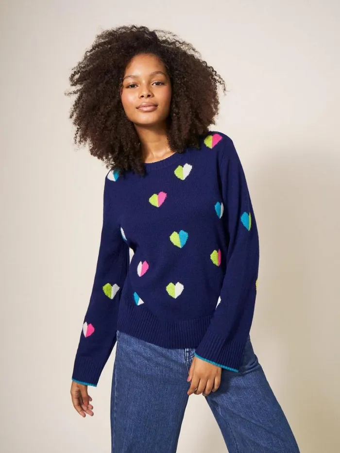 White Stuff KNITWEAR MULTI HEART WOOL JUMPER Navy Multi 8211 Women White Stuff KNITWEAR MULTI HEART WOOL JUMPER Navy Multi 8211 Women