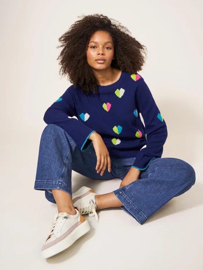White Stuff KNITWEAR MULTI HEART WOOL JUMPER Navy Multi 8211 Women White Stuff KNITWEAR MULTI HEART WOOL JUMPER Navy Multi 8211 Women