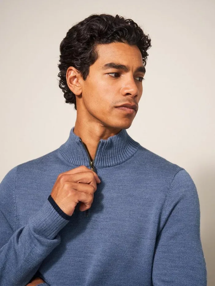 White Stuff KNITWEAR Newport Merino Jumper Chambray Blue 8211 Men