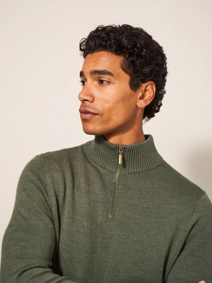 White Stuff KNITWEAR Newport Merino Jumper Khaki Green 8211 Men