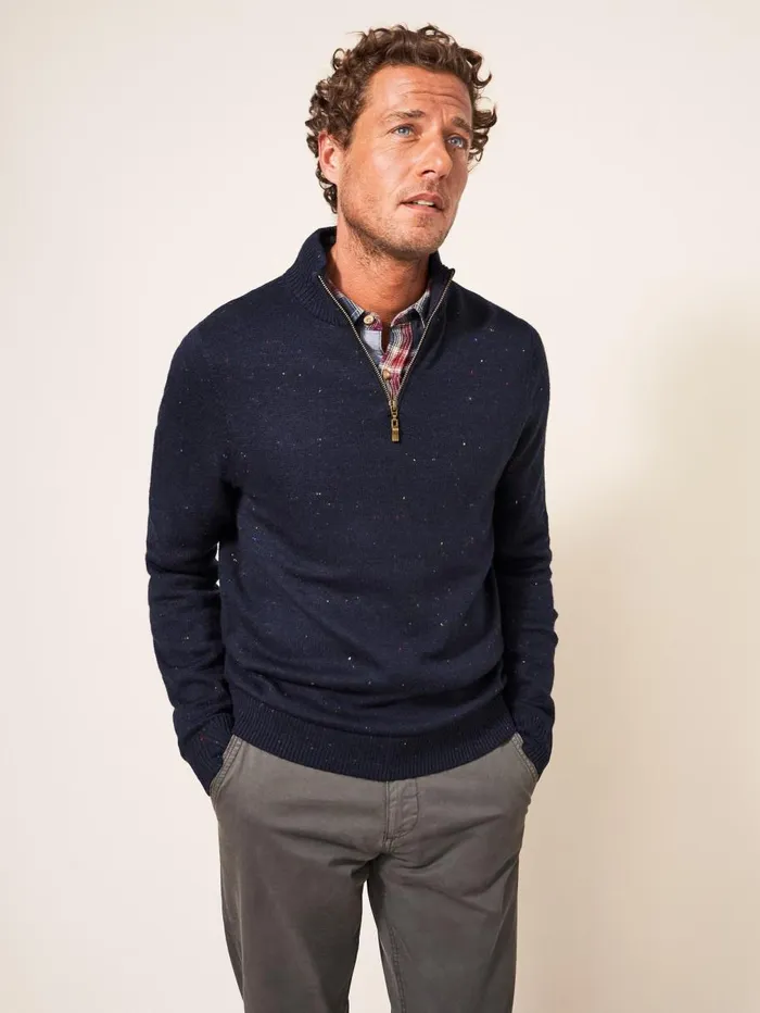 White Stuff KNITWEAR Newport Merino Nep Funnel Navy Multi 8211 Men White Stuff KNITWEAR Newport Merino Nep Funnel Navy Multi 8211 Men