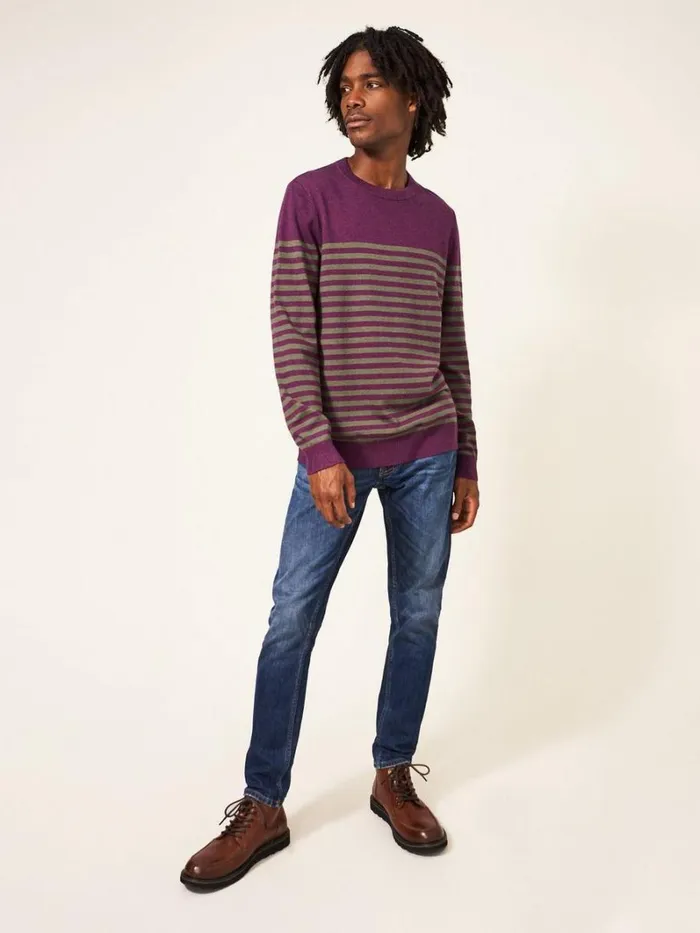 White Stuff KNITWEAR Newport Stripe Crew Purple Multi 8211 Men