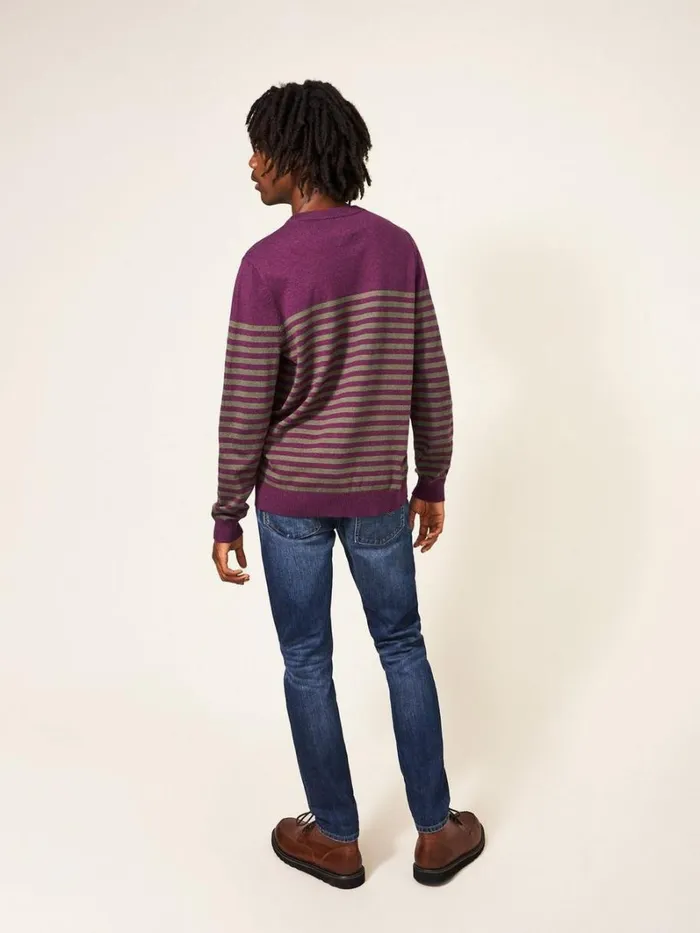 White Stuff KNITWEAR Newport Stripe Crew Purple Multi 8211 Men White Stuff KNITWEAR Newport Stripe Crew Purple Multi 8211 Men