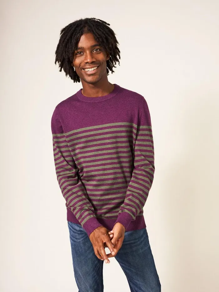 White Stuff KNITWEAR Newport Stripe Crew Purple Multi 8211 Men White Stuff KNITWEAR Newport Stripe Crew Purple Multi 8211 Men