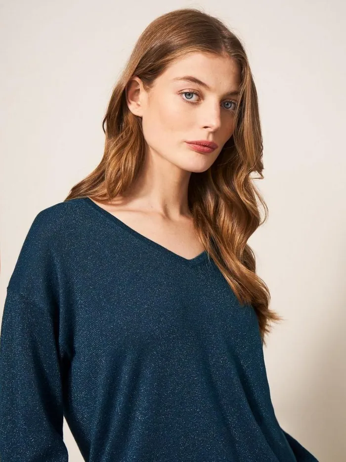 White Stuff KNITWEAR NIGHT SKY V NECK JUMPER Mid Teal 8211 Women