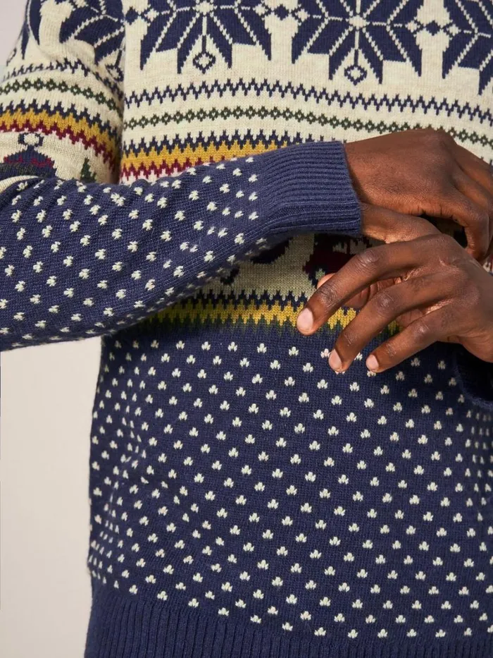 White Stuff KNITWEAR Novelty Fairisle Crew Navy Multi 8211 Men