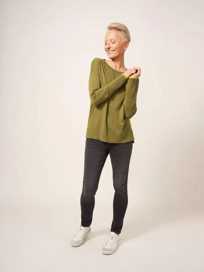 White Stuff KNITWEAR Olive Crew Neck Jumper Deep Green 8211 Women