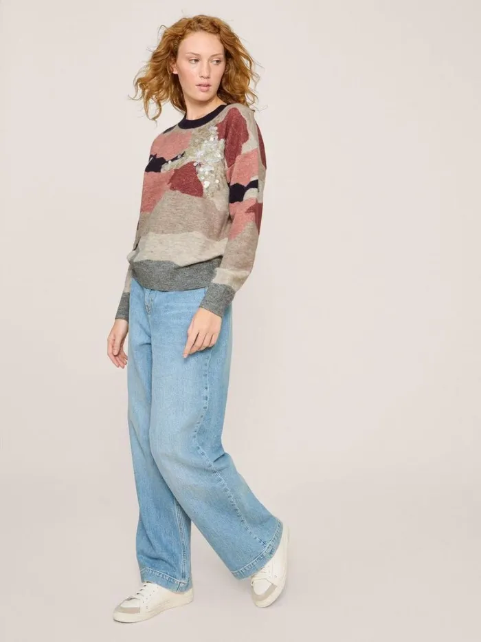 White Stuff KNITWEAR PATCHWORK SPARKLE JUMPER Grey Multi 8211 Women