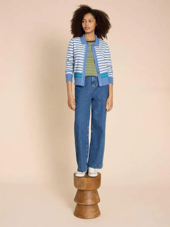 White Stuff KNITWEAR PEONY COLLARED CARDIGAN Blue Multi 8211 Women