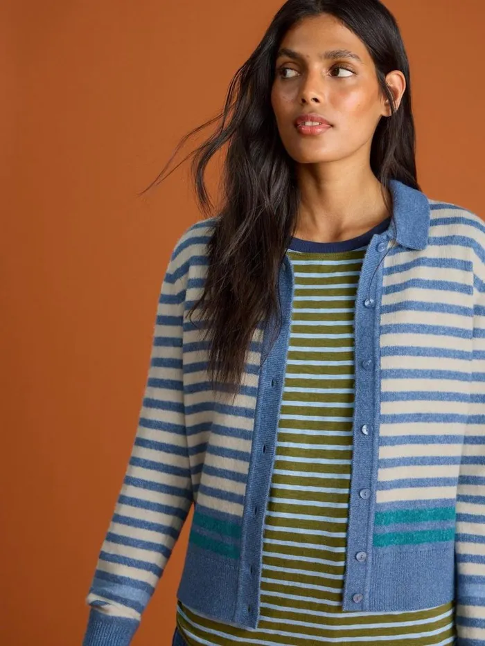 White Stuff KNITWEAR PEONY COLLARED CARDIGAN Blue Multi 8211 Women White Stuff KNITWEAR PEONY COLLARED CARDIGAN Blue Multi 8211 Women