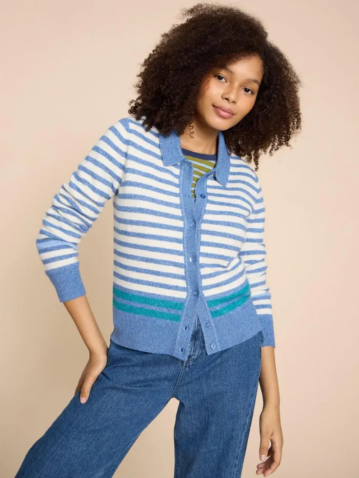 White Stuff KNITWEAR PEONY COLLARED CARDIGAN Blue Multi 8211 Women White Stuff KNITWEAR PEONY COLLARED CARDIGAN Blue Multi 8211 Women