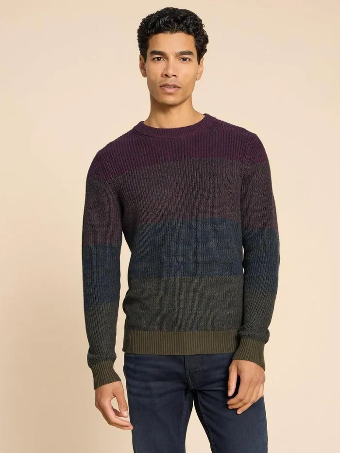 White Stuff KNITWEAR Twisted Colourblock Jumper Plum Multi 8211 Men