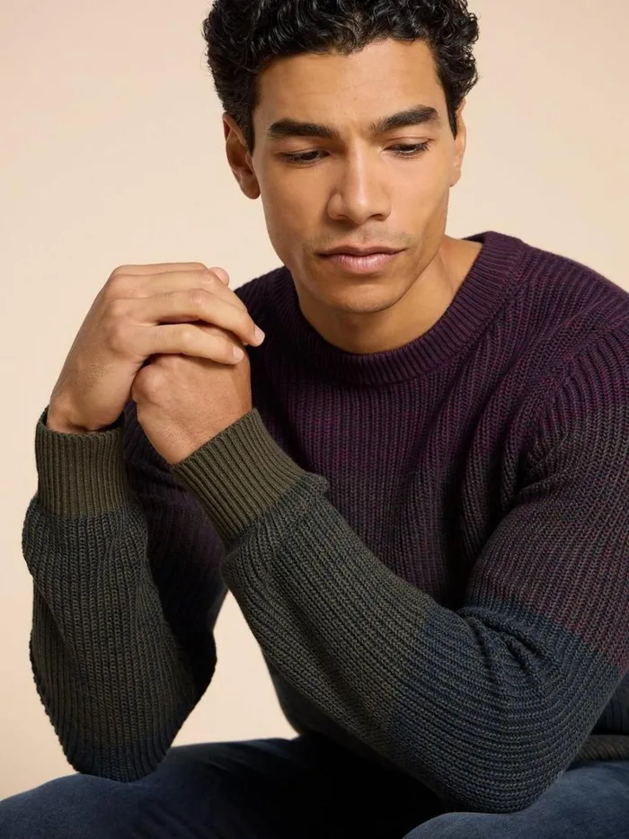 White Stuff KNITWEAR Twisted Colourblock Jumper Plum Multi 8211 Men White Stuff KNITWEAR Twisted Colourblock Jumper Plum Multi 8211 Men