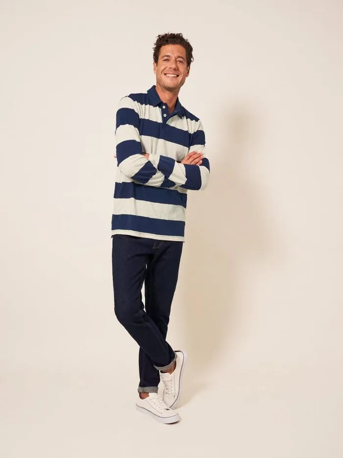 White Stuff POLO SHIRTS Block Stripe LS Polo Ivory Multi 8211 Men