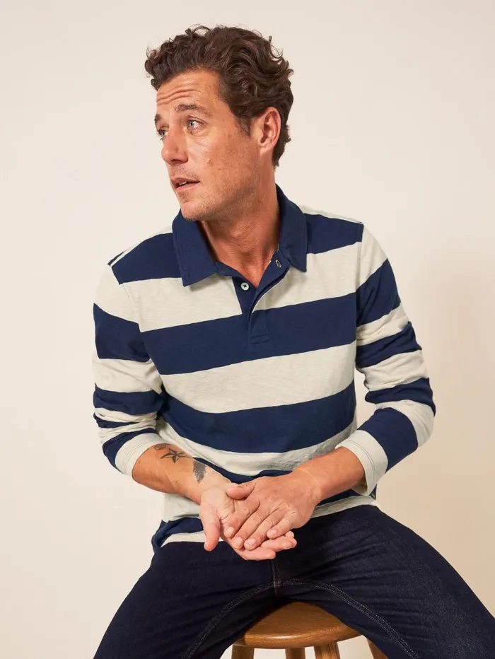 White Stuff POLO SHIRTS Block Stripe LS Polo Ivory Multi 8211 Men White Stuff POLO SHIRTS Block Stripe LS Polo Ivory Multi 8211 Men