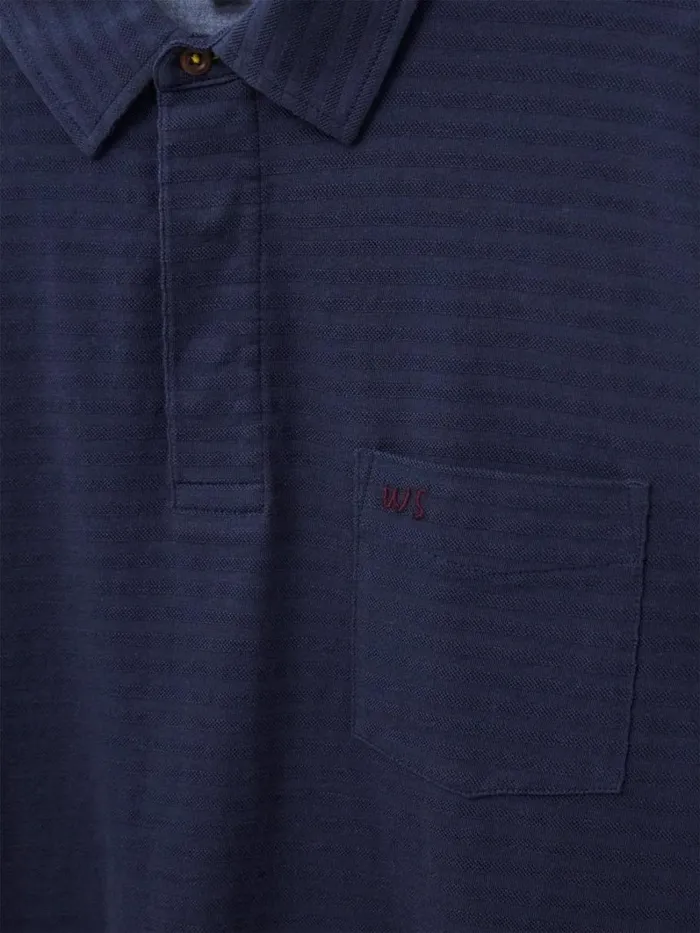White Stuff POLO SHIRTS Pique Texture Stripe LS Polo Dark Navy 8211 Men