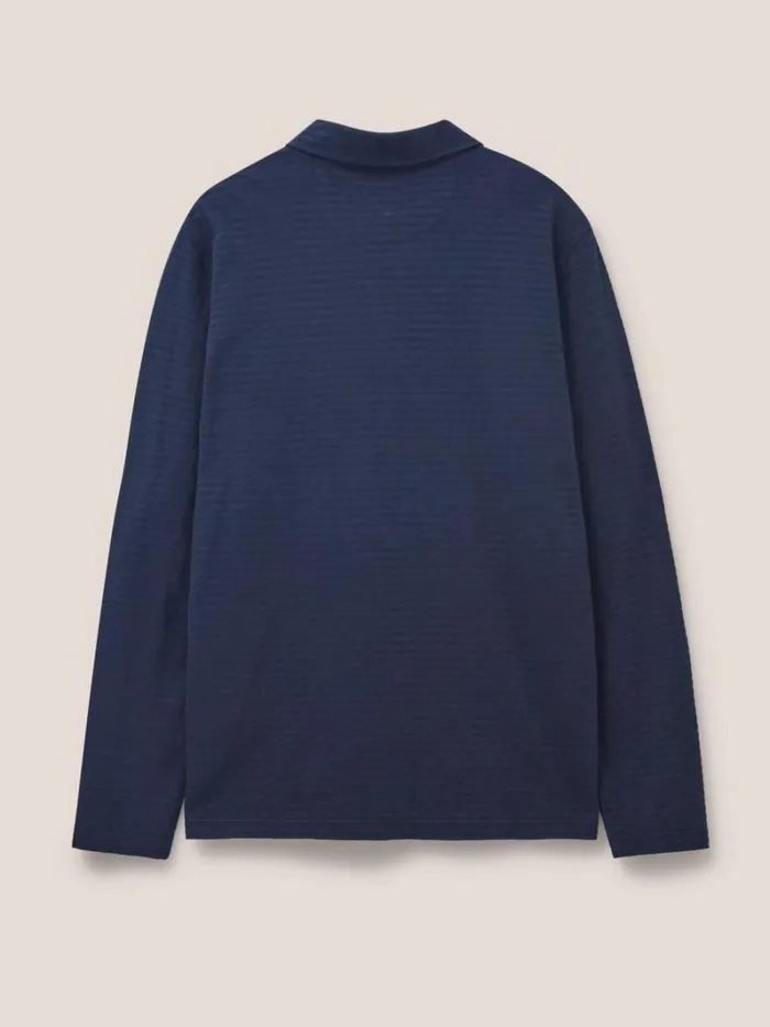 White Stuff POLO SHIRTS Pique Texture Stripe LS Polo Dark Navy 8211 Men