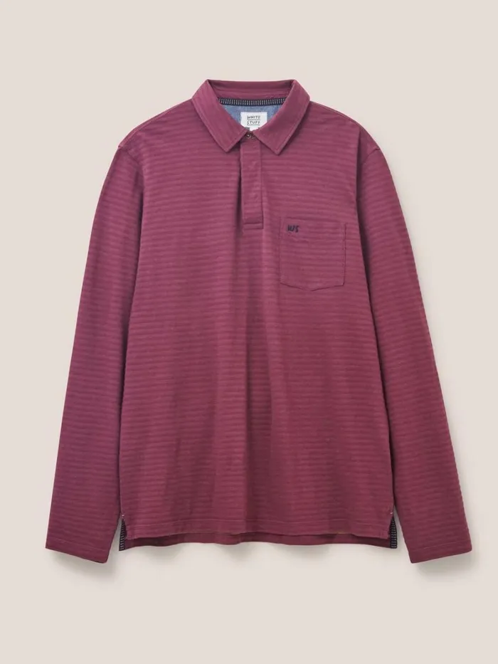 White Stuff POLO SHIRTS Pique Texture Stripe LS Polo Dk Red 8211 Men White Stuff POLO SHIRTS Pique Texture Stripe LS Polo Dk Red 8211 Men