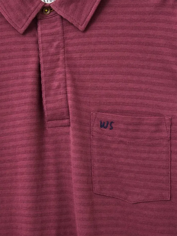 White Stuff POLO SHIRTS Pique Texture Stripe LS Polo Dk Red 8211 Men White Stuff POLO SHIRTS Pique Texture Stripe LS Polo Dk Red 8211 Men