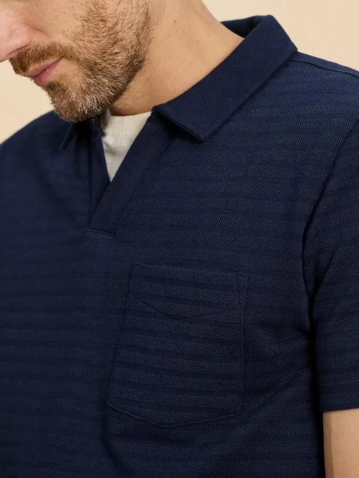 White Stuff POLO SHIRTS Textured Open Collar Polo Dark Navy 8211 Men