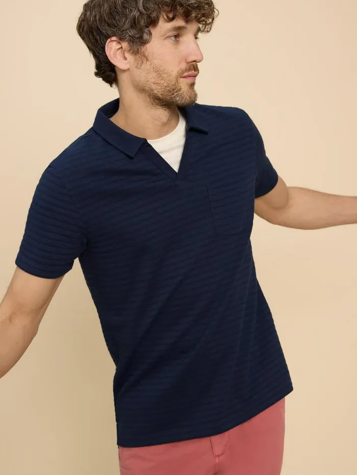 White Stuff POLO SHIRTS Textured Open Collar Polo Dark Navy 8211 Men White Stuff POLO SHIRTS Textured Open Collar Polo Dark Navy 8211 Men