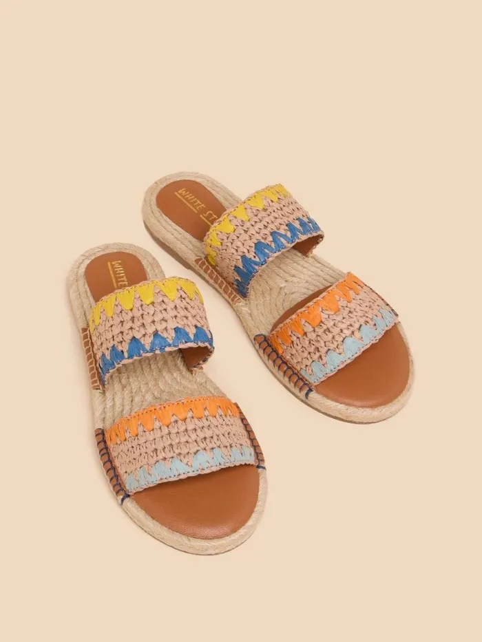 White Stuff SANDALS Belflower Raffia Mule Natural Multi 8211 Women