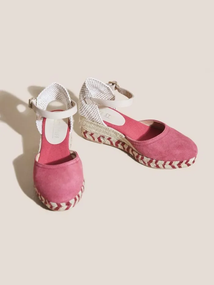 White Stuff SANDALS Espadrille Suede Closed Wedge Pink Multi 8211 Women