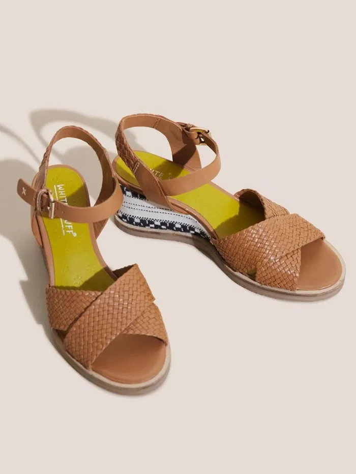 White Stuff SANDALS Leather Wedge Woven Sandal Mid Tan 8211 Women