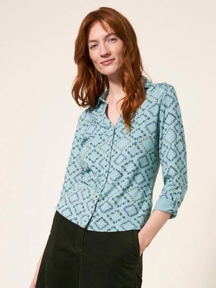 White Stuff SHIRTS and BLOUSES Annie Cotton Jersey Shirt Teal Print 8211 Women White Stuff SHIRTS and BLOUSES Annie Cotton Jersey Shirt Teal Print 8211 Women