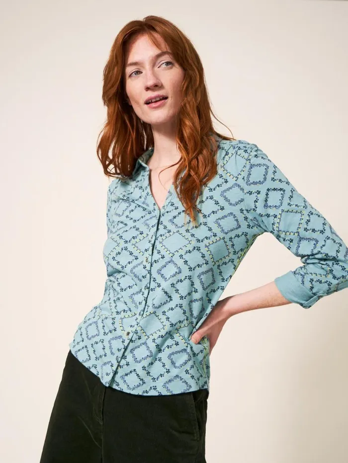 White Stuff SHIRTS and BLOUSES Annie Cotton Jersey Shirt Teal Print 8211 Women White Stuff SHIRTS and BLOUSES Annie Cotton Jersey Shirt Teal Print 8211 Women