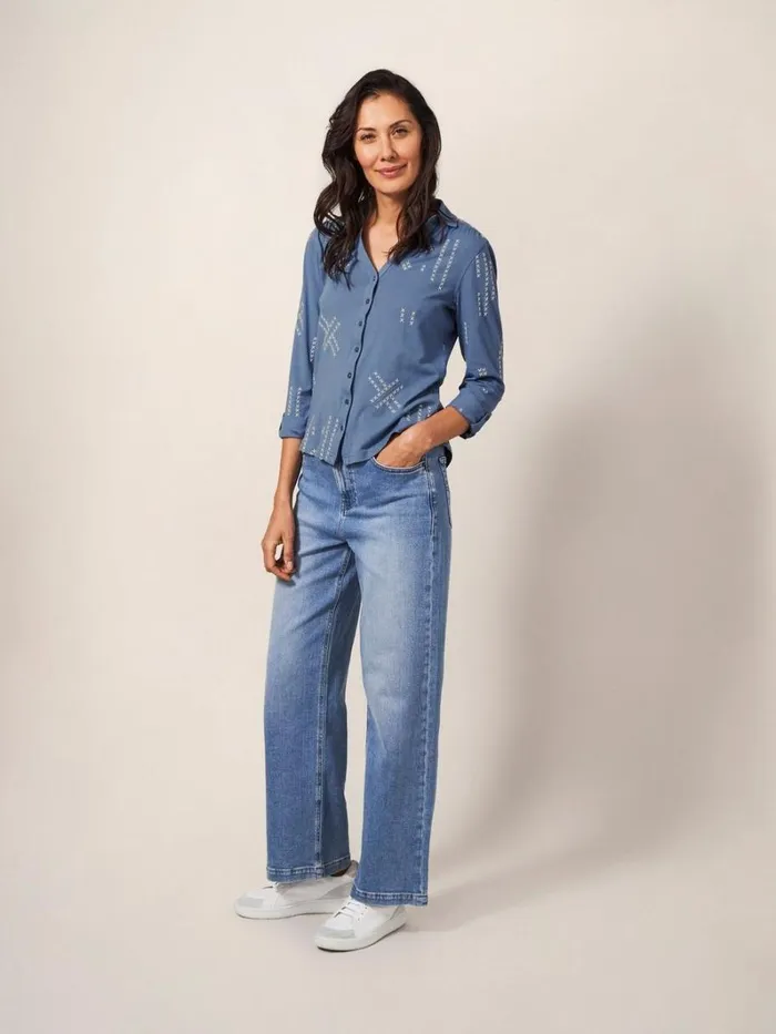 White Stuff SHIRTS and BLOUSES ANNIE EMBROIDERED JERSEY SHIRT Blue Multi 8211 Women