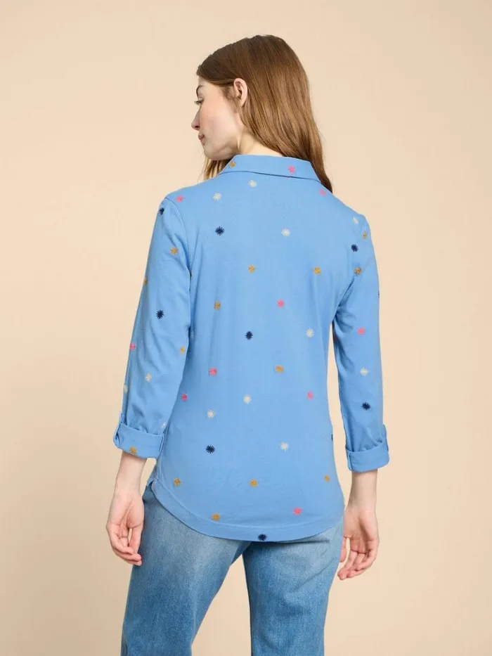 White Stuff SHIRTS and BLOUSES ANNIE JERSEY EMBROIDERED SHIRT Blue Multi 8211 Women